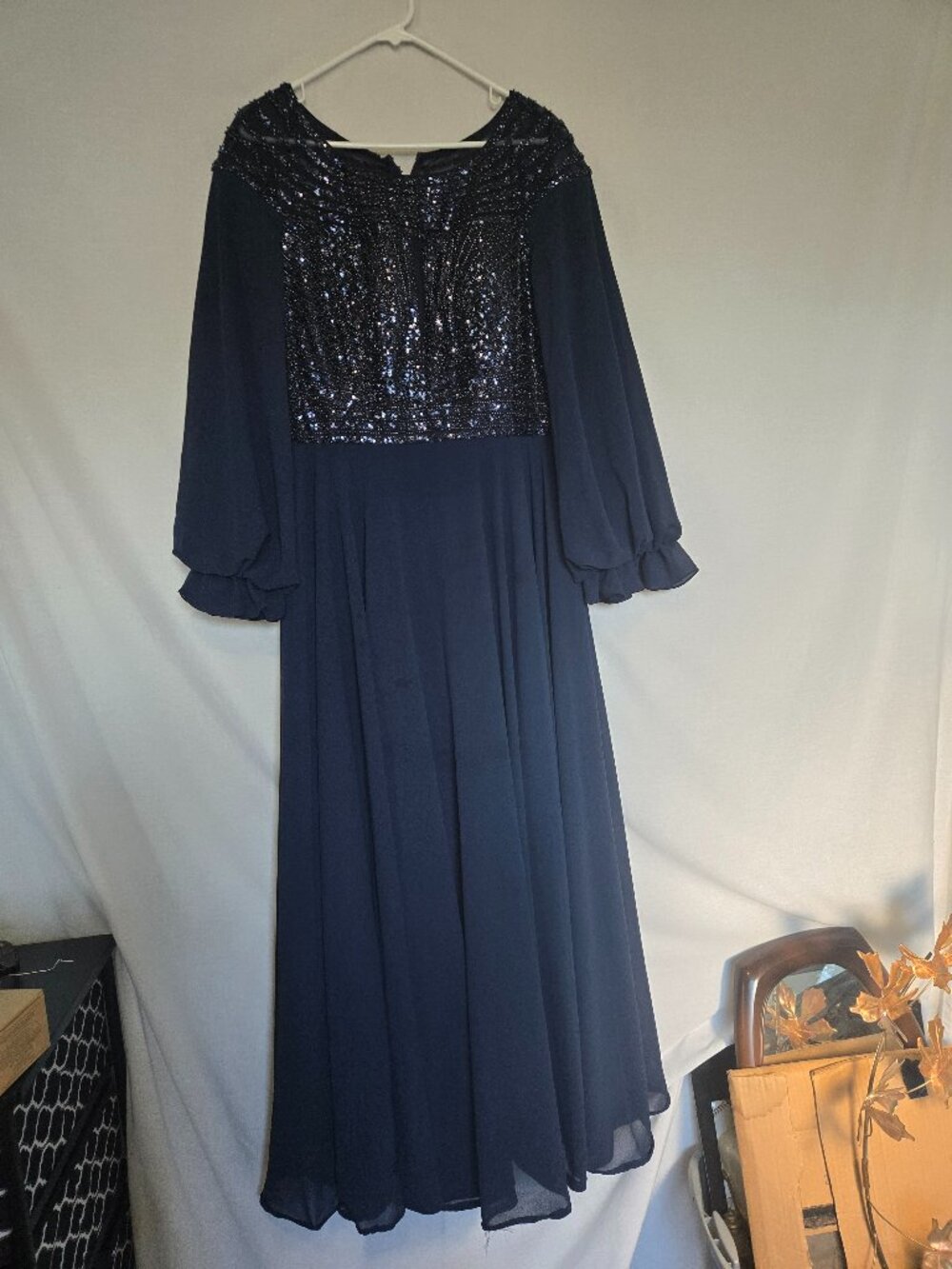 Giffniseti Navy Sequin Chiffon Evening Gown NWT XXL | Holiday Party Glam ✨